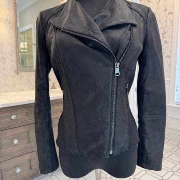 Black leather Marc New York moto jacket EUC.  Soft.  No rips, tears, stains - Picture 2 of 7